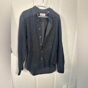 Coastaoro Mens Navy Corduroy Button Front Long Sleeve Shirt Size Large E…